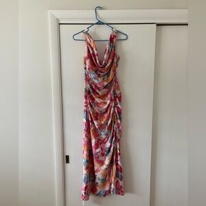 Abercrombie & Fitch Satin Cowl Neck Draped Maxi Dress